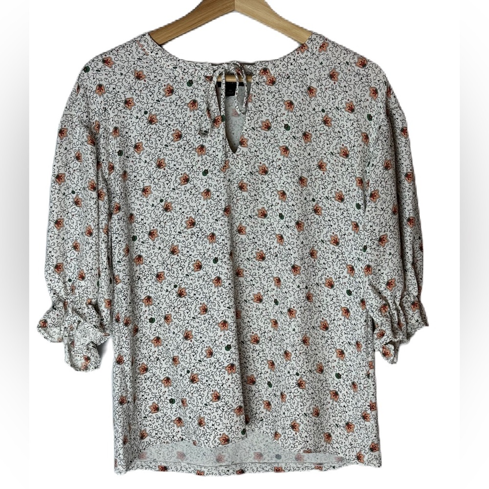 Ann Taylor White and Black Floral Blouse XS